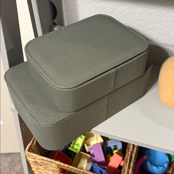 Studio McGee Shagreen Faux Leather Green Textured Storage Boxes - Picture 4 of 4